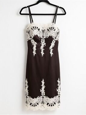 Haute Monde Black Mini Dress with Cream Lace